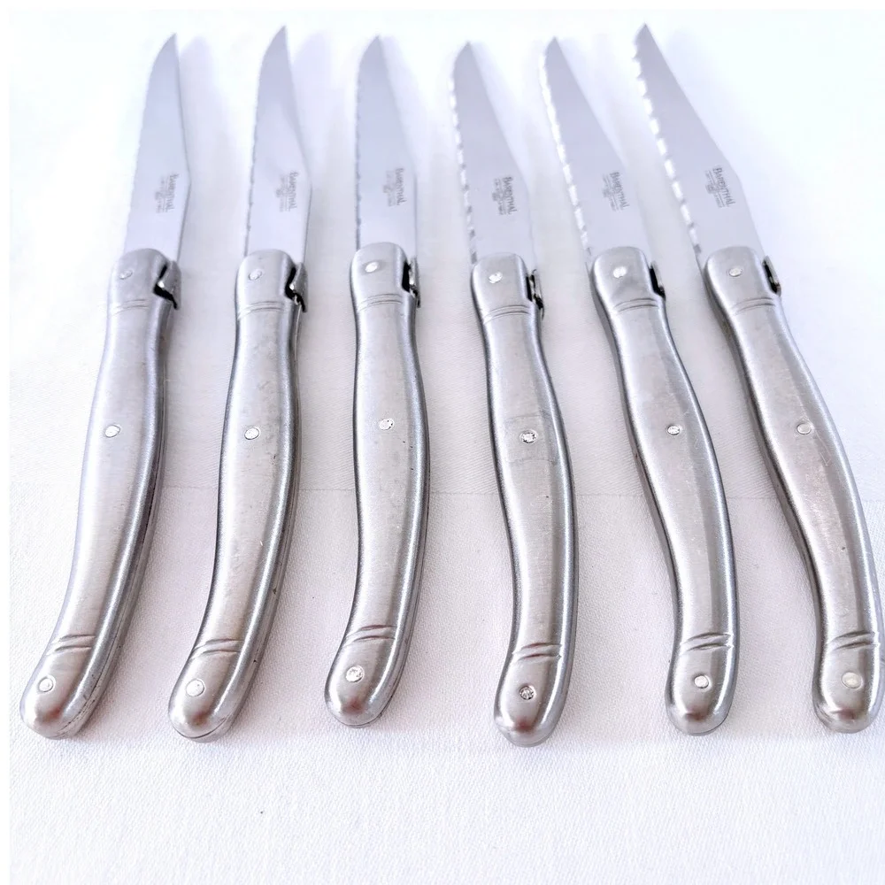Barenthal Steak Knives Set of 6 Silver Stainless Steel Laguiole Style France